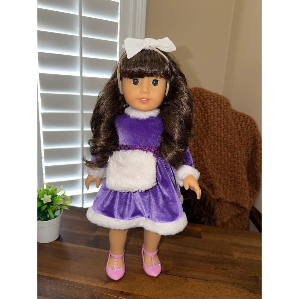 American Girl Doll Samantha Brown Hair Brown Eyes Purple Velvet Dress